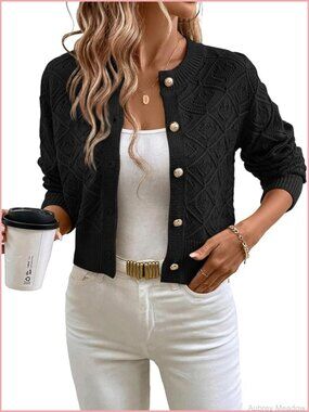 Cropped Cardigan Sweater Mock Neck Button Down Dressy Soft Knit
